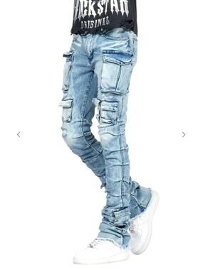 Light Blue Cargo Denim Jeans for Men Rockstar Original